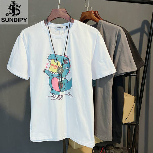  개성있는 트렌디 유행 브랜드 티셔츠 한국 반 소매 홍콩 스타일 반팔 T 순수한 셔츠 코튼 여름 키오 Shika 채널 라운드 넥 상의