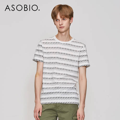 Asobio 남성의류 캐주얼 쇼트 소매 t 셔츠 남성 유행 트렌드 줄무늬 스트라이프 재미있는 프린팅 라운드 넥 슬림핏 t 셔츠 남성 상의 여름옷