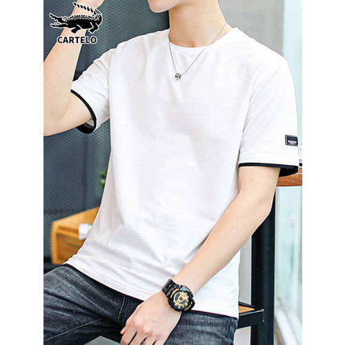 CARTELO t 셔츠 남성 써머 여름용 얇은 한국 스타일 유행 트렌드 라운드 넥 흰색 화이트 컬러 상의 반소매 티셔츠 통풍 반팔 남성용