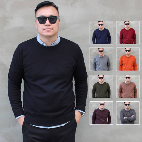 신상 한국 스타일 퓨어 컬러베이스 셔츠 특대형 대형 빅 사이즈 남성의류 스웨터 니트 LL사이즈 사이즈업 확장 라운드 넥 남성용 편물 셔츠