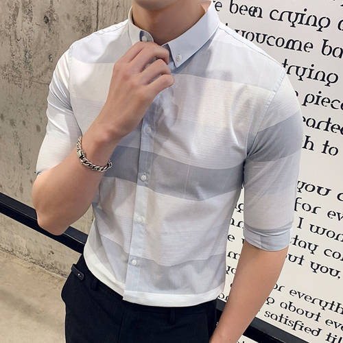 요즘핫템 셀럽 여신 요정 셔츠 남성 여름 쿼터 세븐 포인트 얇은 소매 한국 스타일 유행 트렌드 멋진 스타일리쉬한 반팔 남성용 멋진 윈드 하버 바람 셔츠