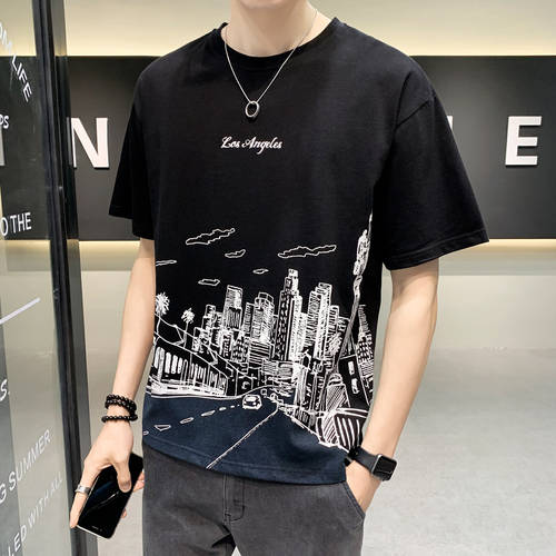  써머 여름용 반팔 t 셔츠 남성 유니크 스타일리쉬한 디자인 프린팅 패션 유행 브랜드 라운드 넥 반소매 티셔츠 Shanxia 얇은 제품 상품