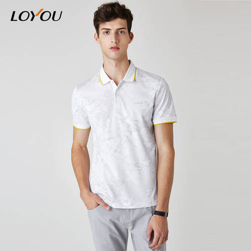 LOYOU 써머 여름용 신제품 남성용 반팔 칼라 넥 핫피스 LOGO 얇은 순면 프린팅 티셔츠 T셔츠 청년 Polo